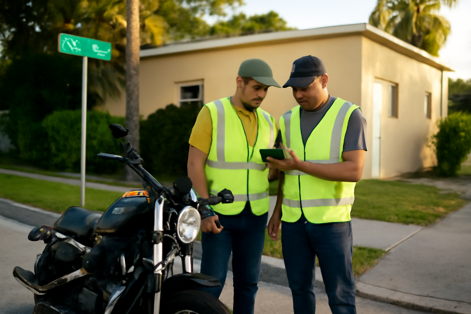 251 nam motorcycle club : moto et adresse de chapitre près d’une avenue, scène photo réaliste