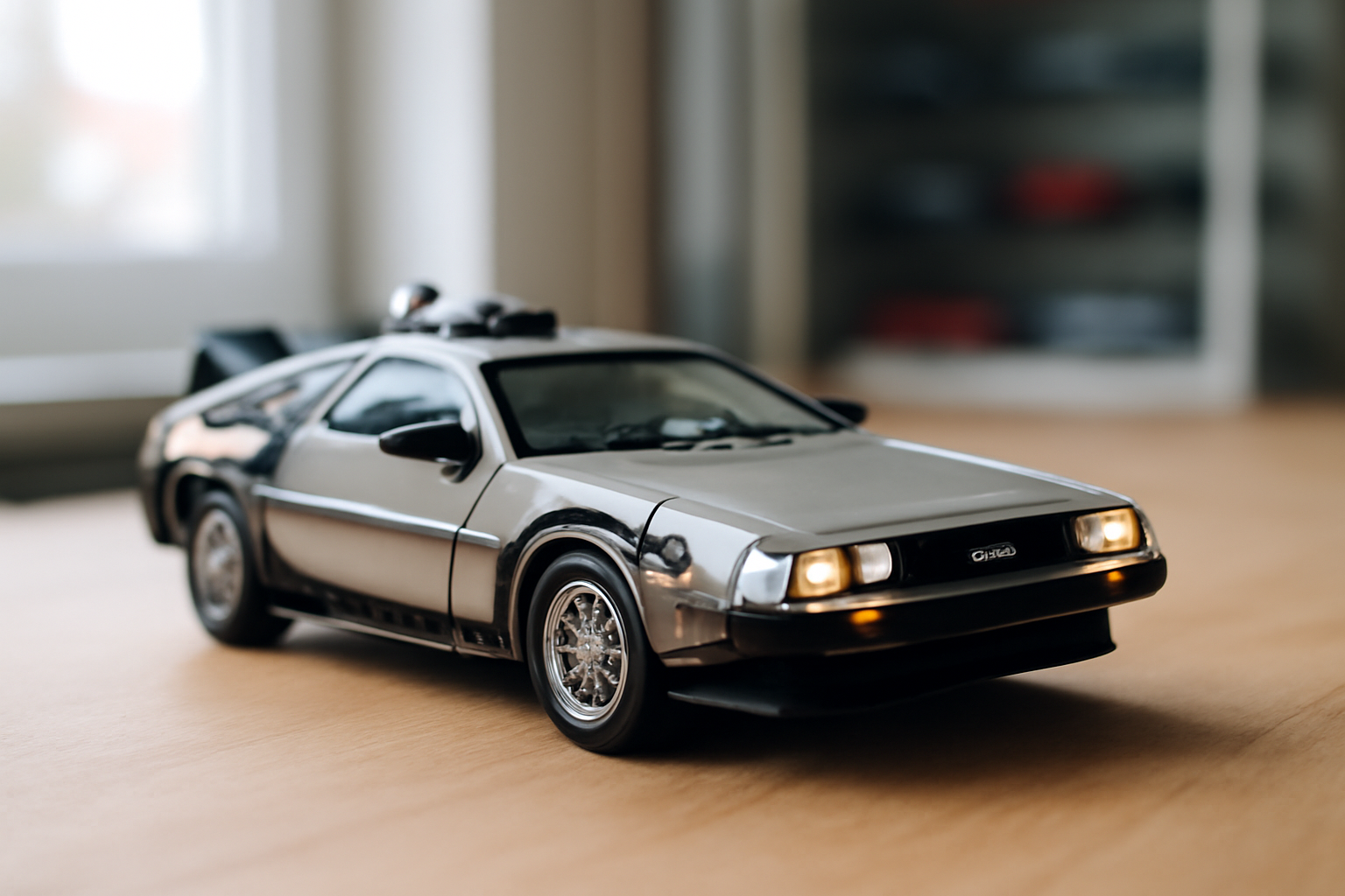 Miniature 43 DeLorean 1/43 sur fond neutre, vue avant avec phares et jantes