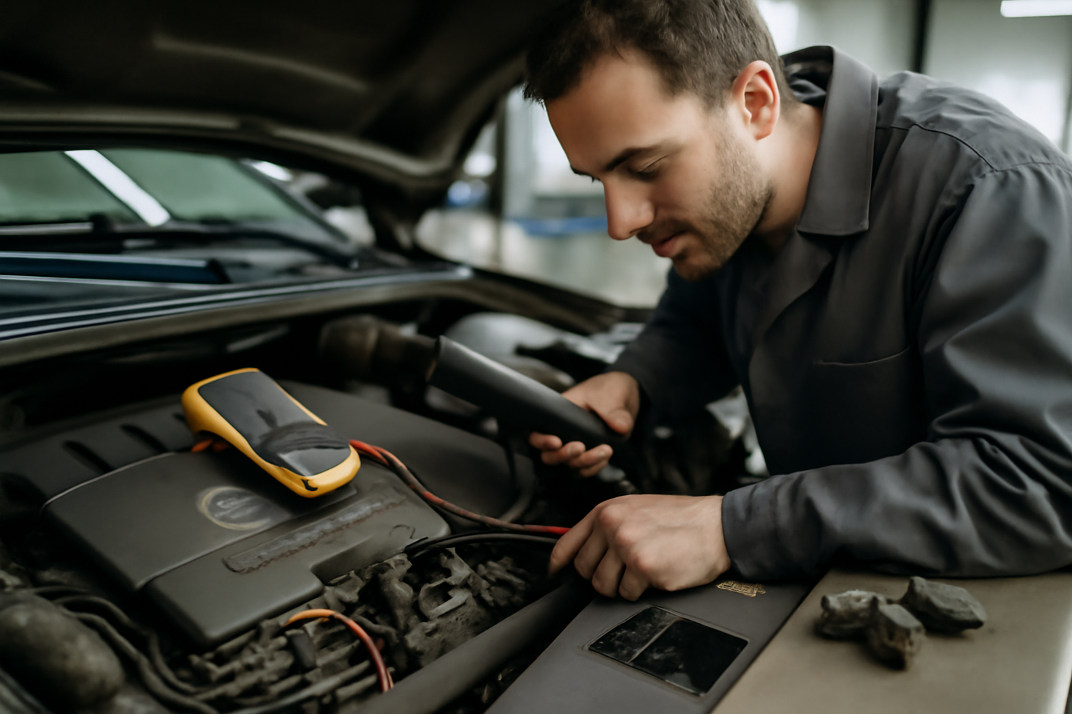Diagnostic p1351 citroen : multimètre et connecteurs du circuit de préchauffage sur moteur diesel