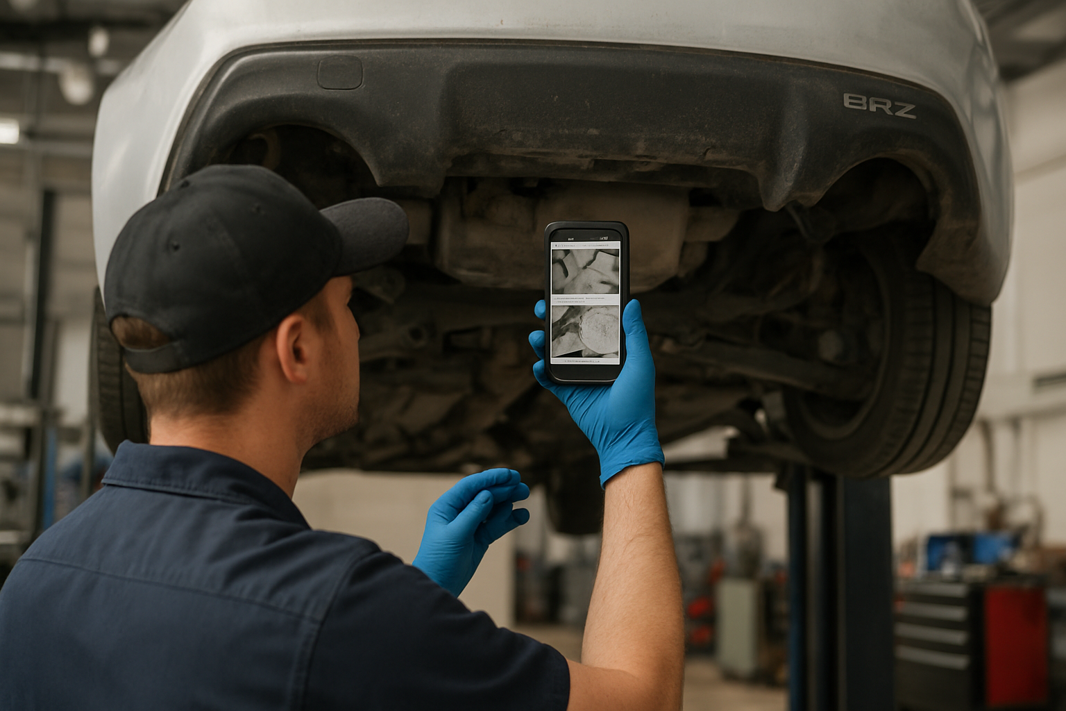 Contrôle du dessous de caisse et recherche de corrosion sur une Subaru BRZ d’occasion