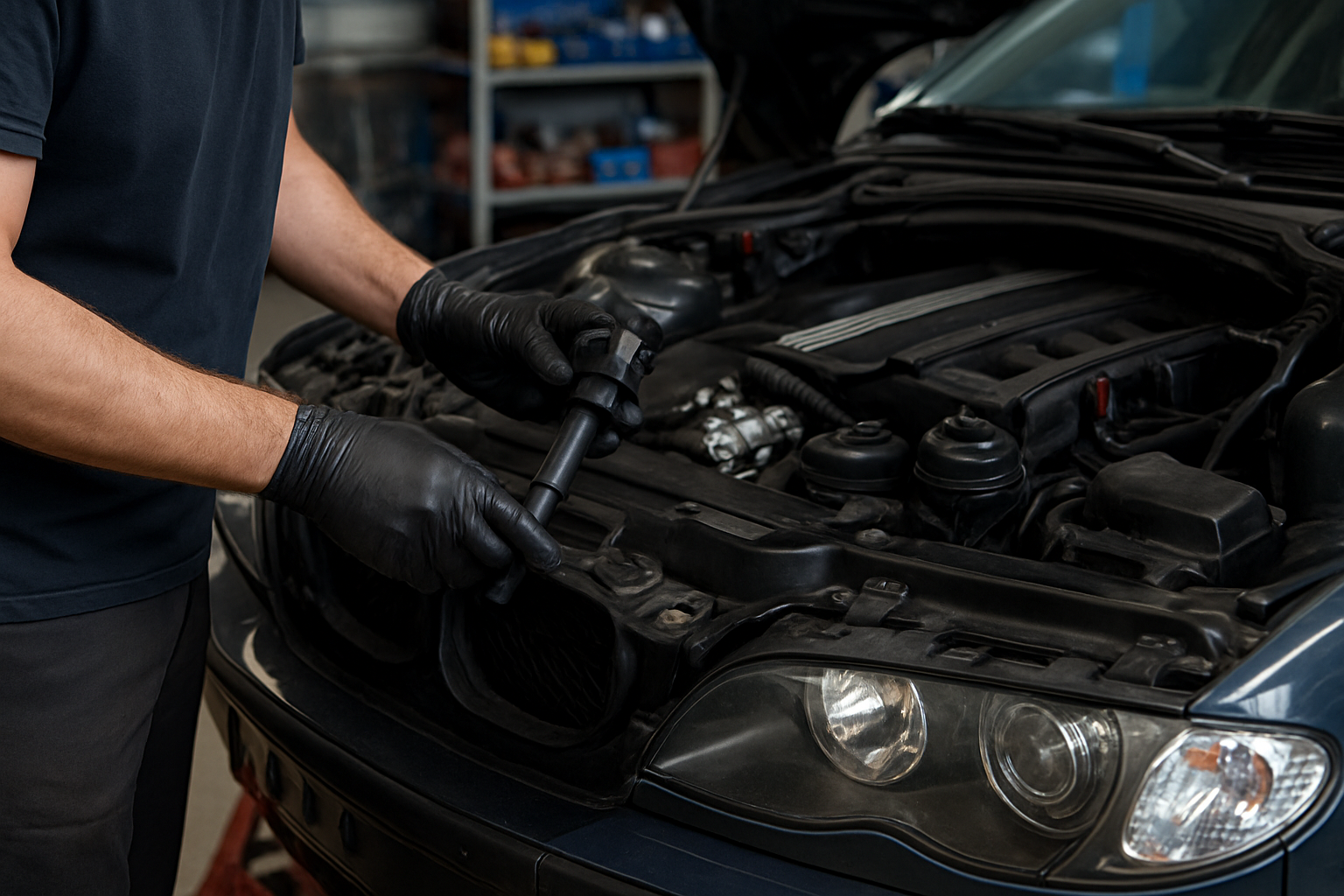 Bobine d’allumage pour BMW E46 sur moteur M54, connecteur et marquages visibles