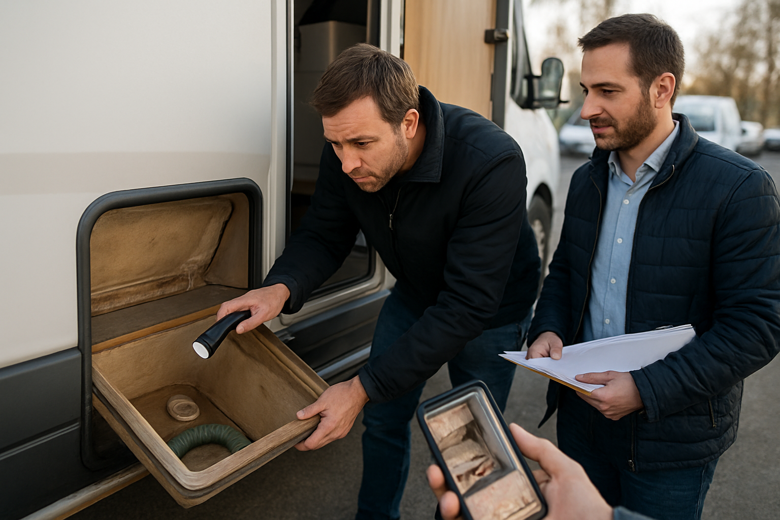 Inspection d’un van aménagé d’occasion pas cher : vérification du plancher et des zones d’humidité
